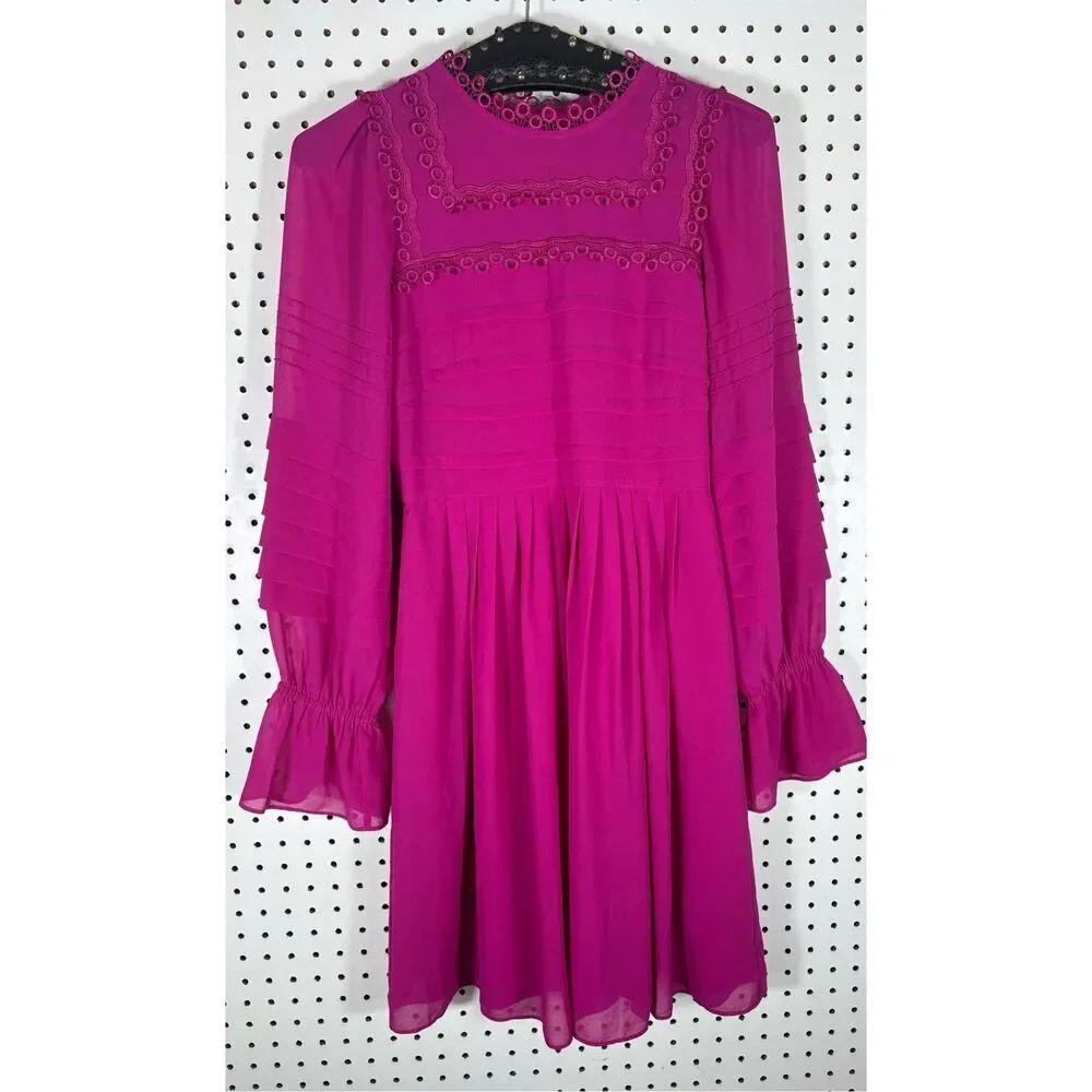 Ted Baker Arrebel Lace Trim Dress Magenta Pink Chiffon size 0
